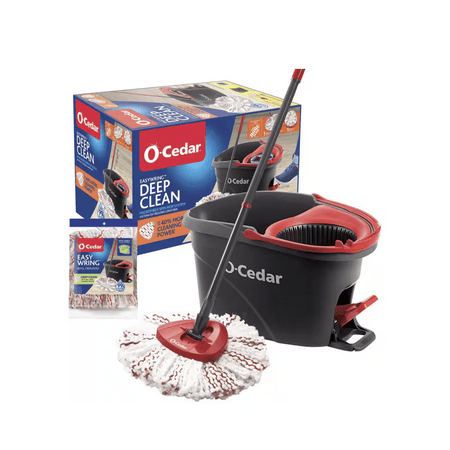 O-Cedar EasyWring Deep Clean Microfiber Spin Mop with Bucket System and 1 Extra Mop Head Refill