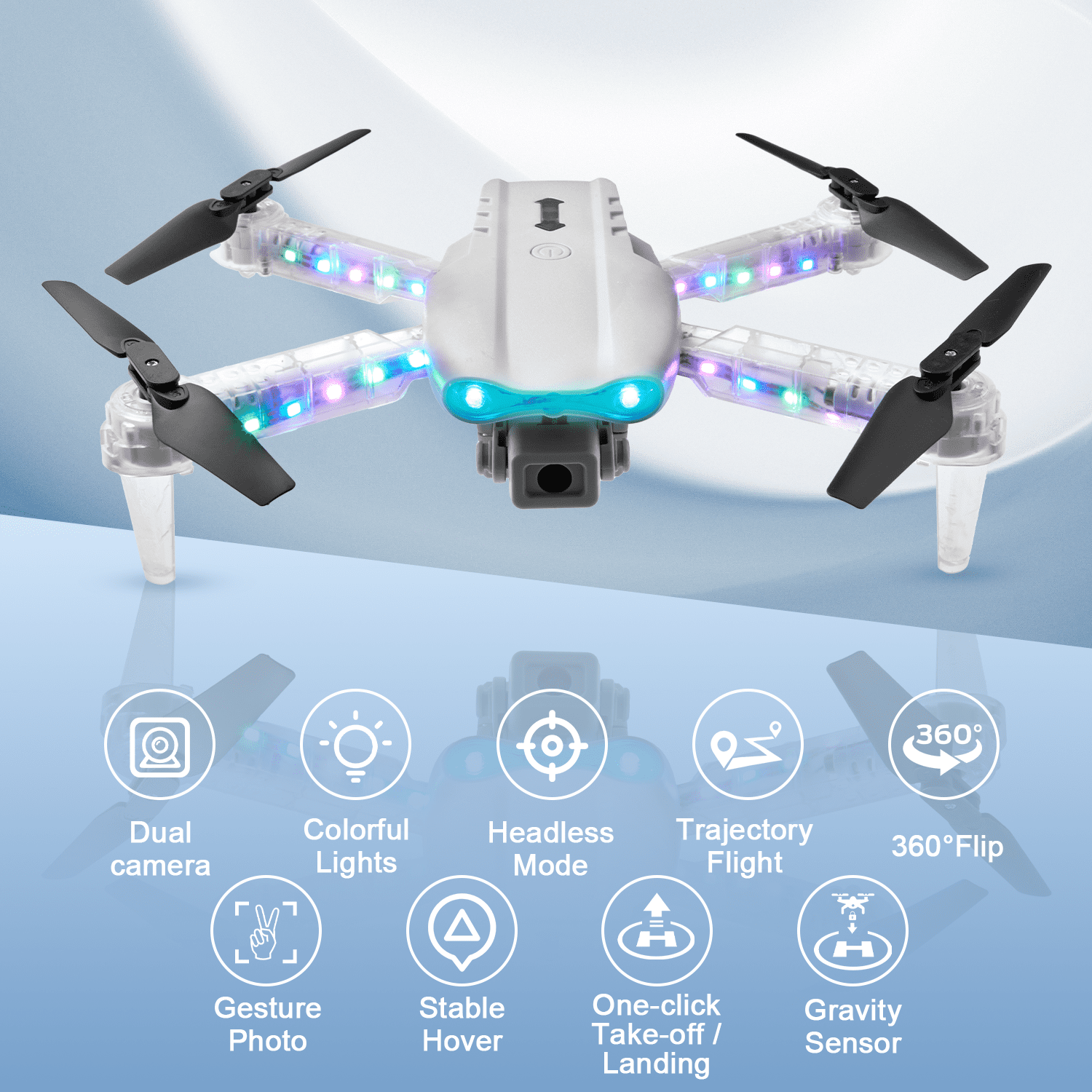 Drone with HD Camera for Adults Kids, WIFI FPV RC Quadcopter with Colorful LED Lights, Foldable RC Drone with 3 Batteries, Carrying Case