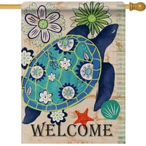 Turtle Beach 28 x 40 House Flag Welcome Summer Double Sided, Tropical Ocean Burlap Garden Yard Decoration Rustic Coastal, Nautical Sea Seasonal Outdoor Décor Decorative Large Flag