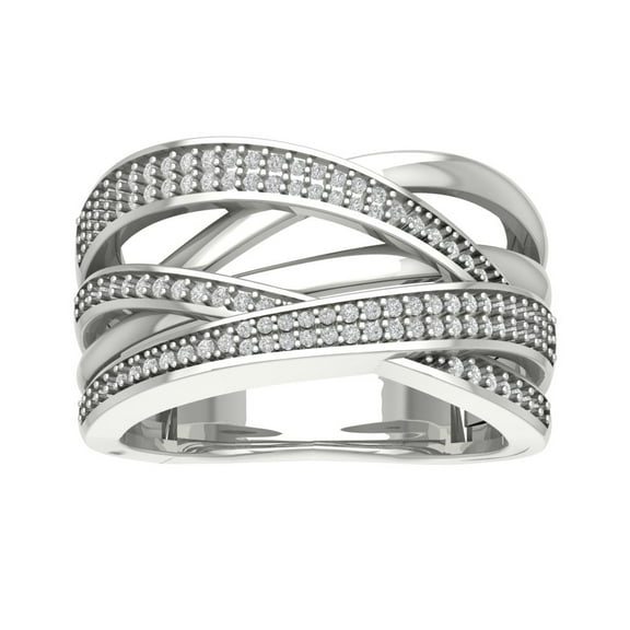 Araiya 10K White Gold Diamond Criss Cross Band Ring (3/8 cttw, I-J Color, I2-I3 Clarity), Size 7