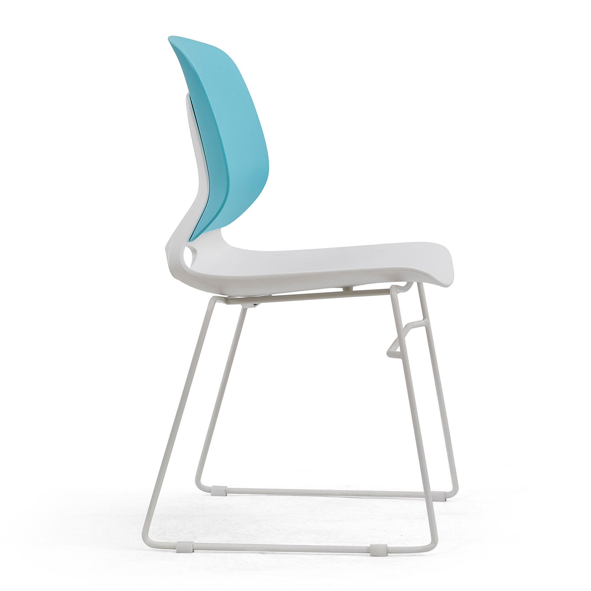 Office Chairs, Stackable Chairs Set of 4 with Polypropylene Seat and Fiberglass Back, Ergonomic Desk Chairs for Home Office, 34.5 Inch White and Blue