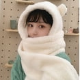 thumbnail image 3 of MIASHUI Women's Bear Ear Hat and Scarf Set Lined Winter Cap with Built-in Scarf Cute and Warm White, 3 of 8