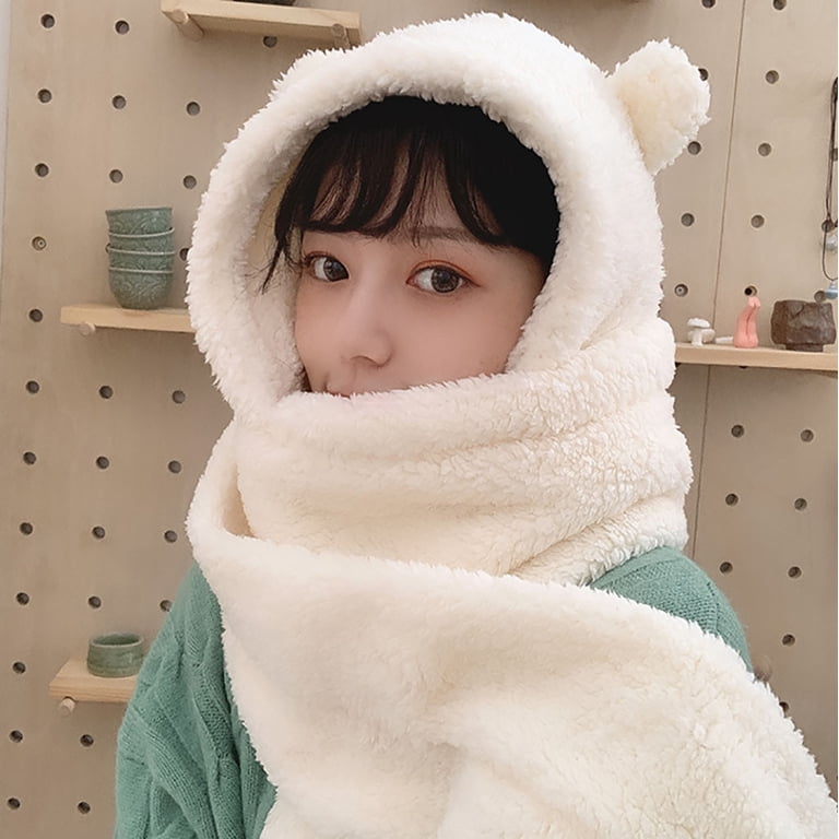 Penkiiy 2 Pieces Winter Warm Hooded Hat Scarf Gloves Set 3  display picture 1