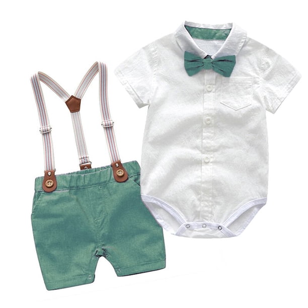 Conjunto de ropa de mameluco para bebé con sombrero de lazo, traje de verano a rayas para caballero con lazo, conjunto de mono para niño pequeño, ropa infantil para niño Tan Jianjun unisex