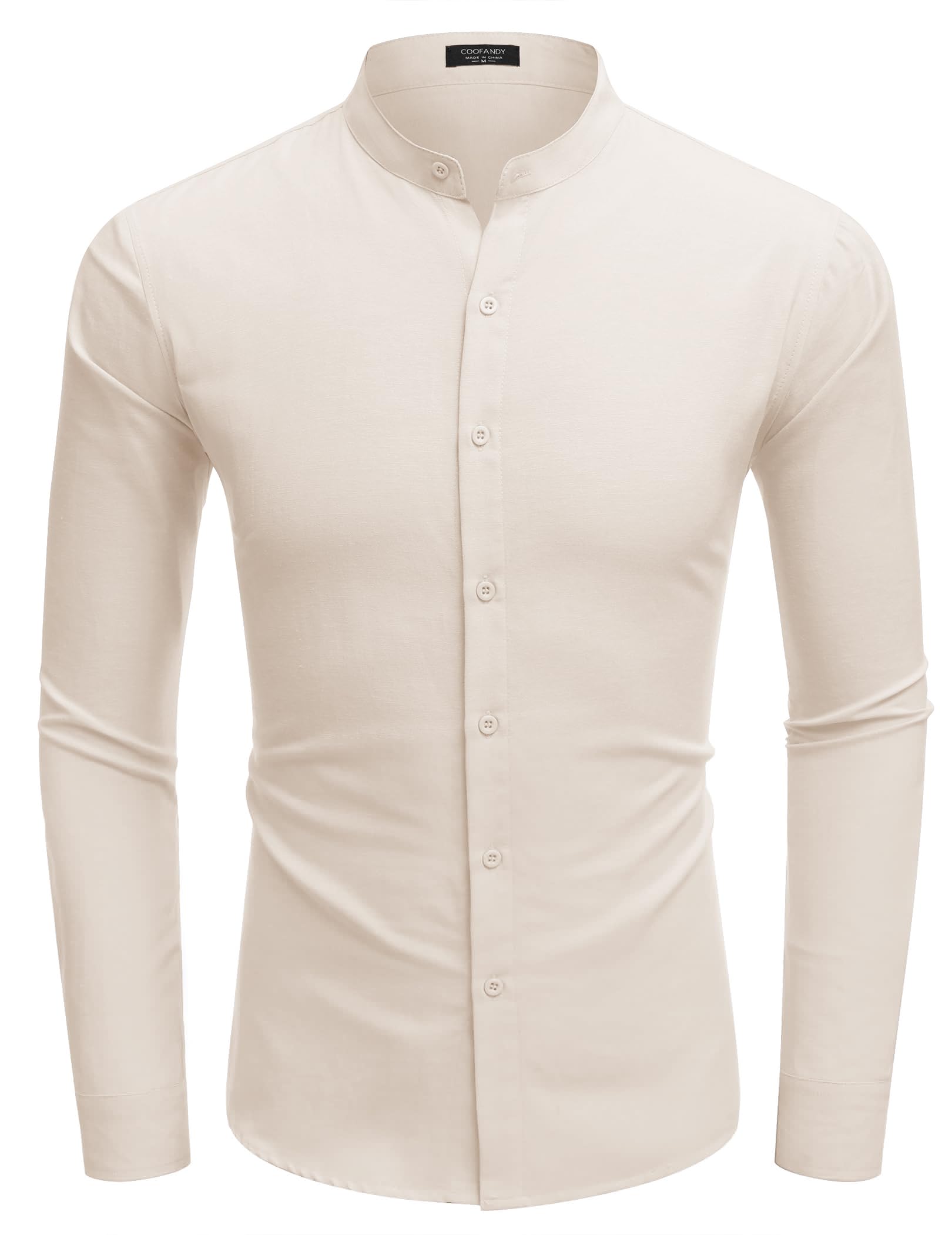 thumbnail image 4 of COOFANDY Men's Long Sleeve Oxford Dress Shirts Chambray Button Down Shirt Casual Band Collar Shirts, 4 of 6