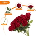 thumbnail image 3 of Uxcell 12 Piezas Rosas Artificiales Rojo Vino, Rosa de Terciopelo de Toque Real con Tallos, 3 of 6