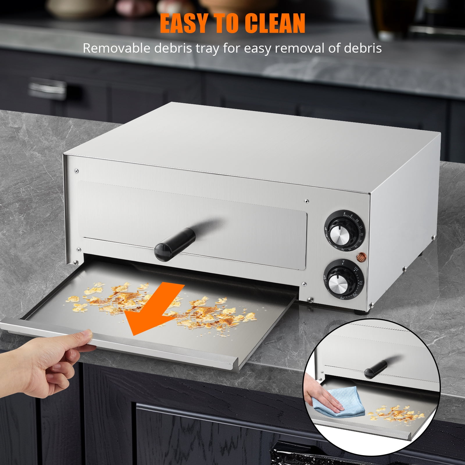 Kojooin Home Countertop Electric Pizza Oven, Made Of Stainless Steel, with Pizza Stone, Adjustable Timer/Temperature, Suitable for Home Kitchens and Food Carts