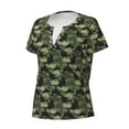 thumbnail image 3 of Wukai Camouflage Shark Casual V-Neck Graphic Tees for Women: Lightweight and Breathable Summer Tops with Stylish Design-Large, 3 of 8