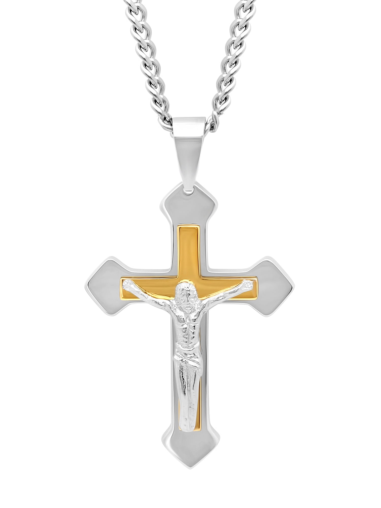 Stainless Steel Christ Cross Crucifix Pendant Necklace Chain for Men Women Gift