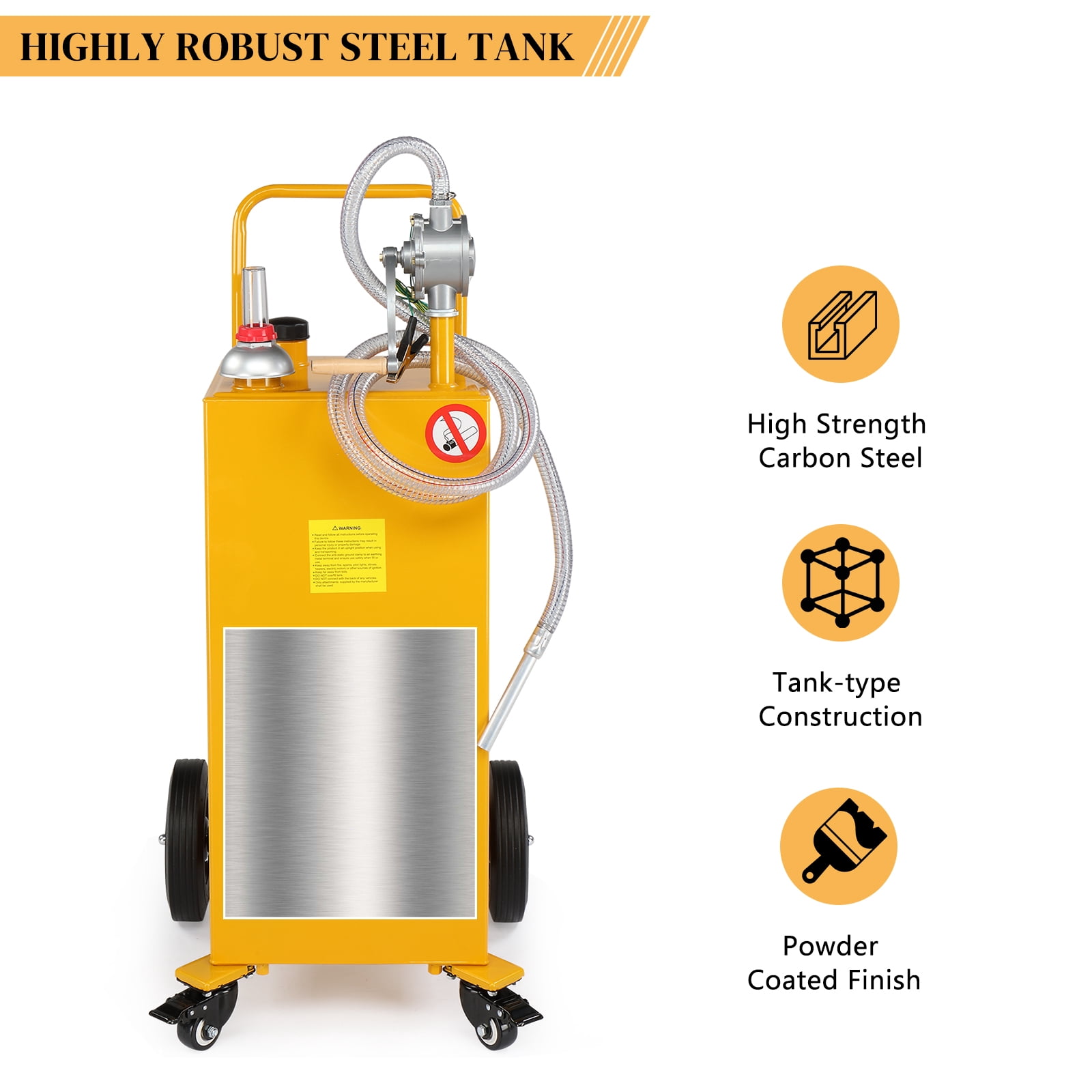 30 Gallon Gasoline Fuel Caddy with Bi-Directional Hand Crank Pump, Fuel Level Gauge & Universal Rolling Wheels, Welded Steel Portable Gas Diesel Storage Tank