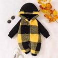 thumbnail image 2 of YDFCWXW Baby Girls Plaid Outfits Fleece Jumpsuit Winter Warm Long Sleeve Zip Hooded Bodysuit Bowknot (Black, 9-12 Months), 2 of 7