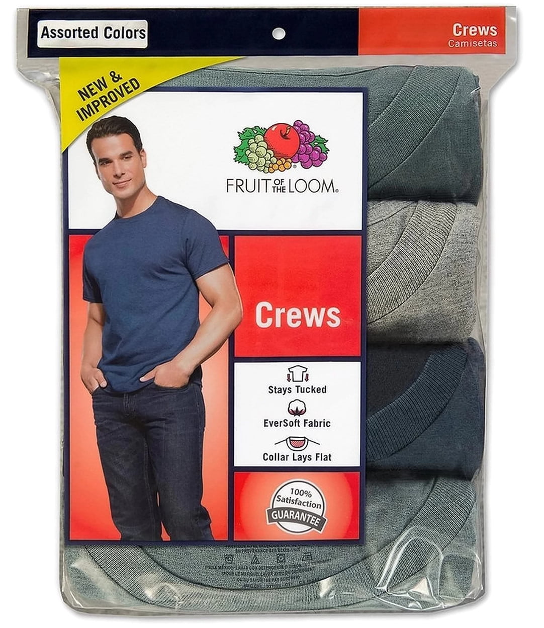 Fruit of the Loom Men`s 4Pack Assorted Crew TShirt, 2XL, Assorted