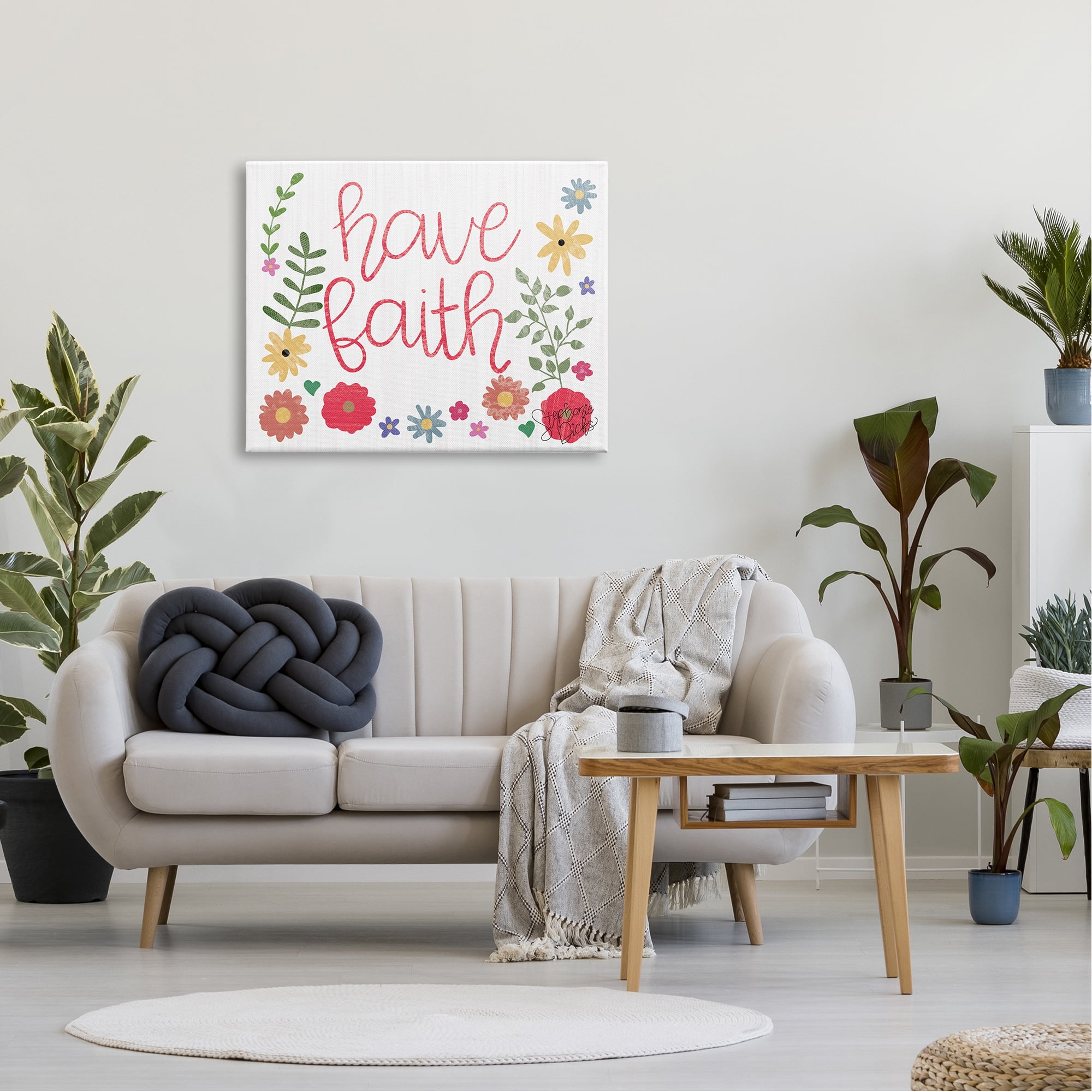 Stupell Industries Have Faith Calligraphy Whimsical Flower Border Graphic Art Gallery-Wrapped Canvas Print Wall Art, 40x30, by Stephanie Dicks