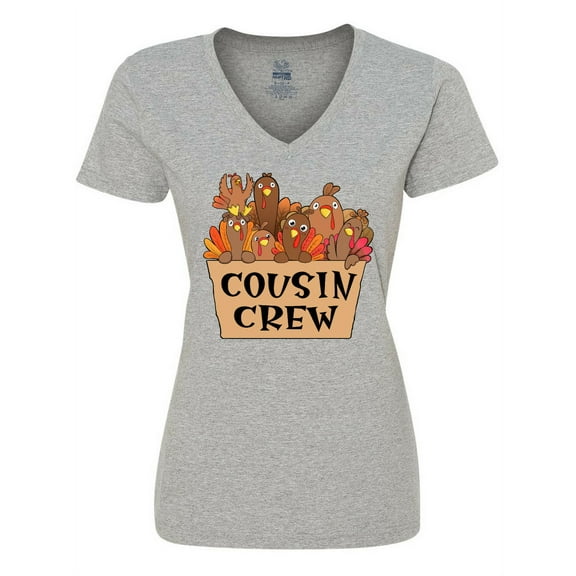 Inktastic Cousin Crew Cute Turkey Family Women's V-Neck T-Shirt