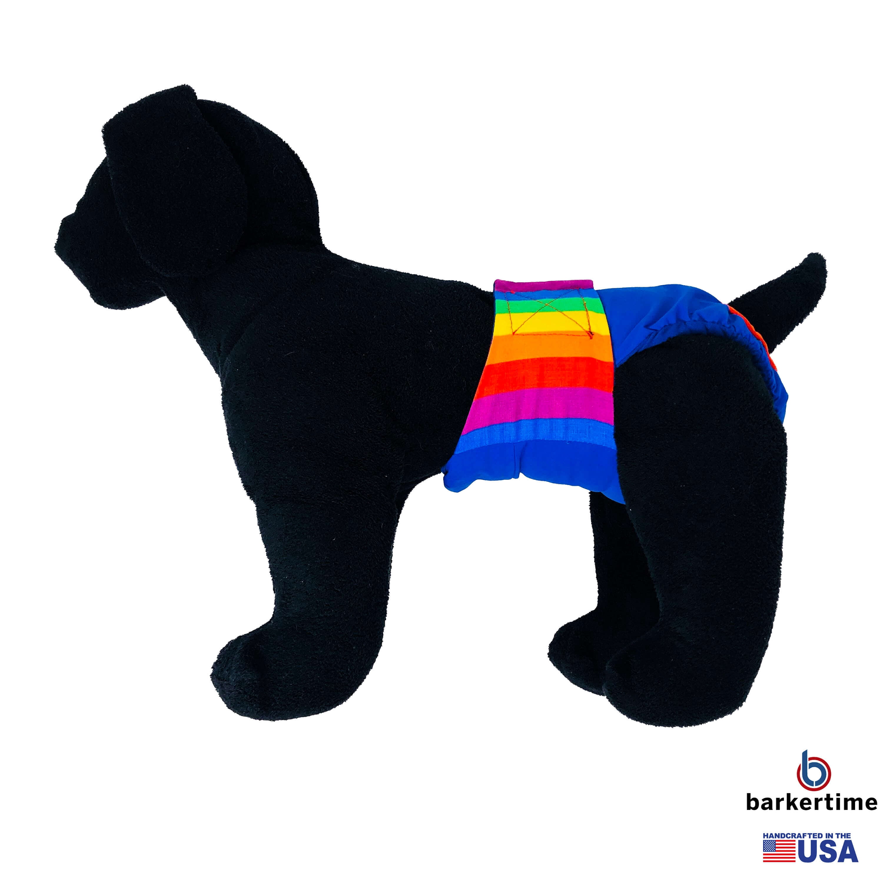 Barkertime Rainbow Stripes on Royal Blue Dog Diaper