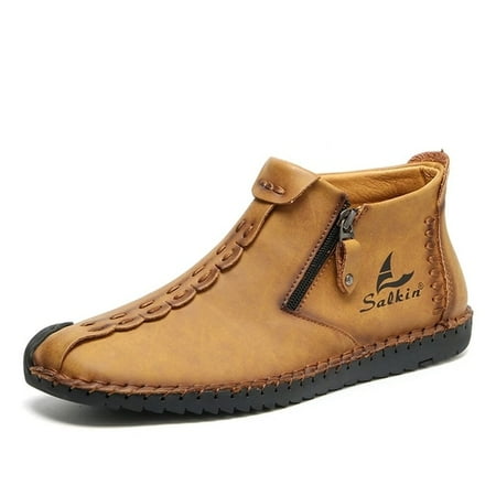 

Hand-stitching Leather Boots Men Shoes Casual Slip On Patent Boots Work Retro Leather Ankle Botas Hot Sale Hombres Botas Autumn