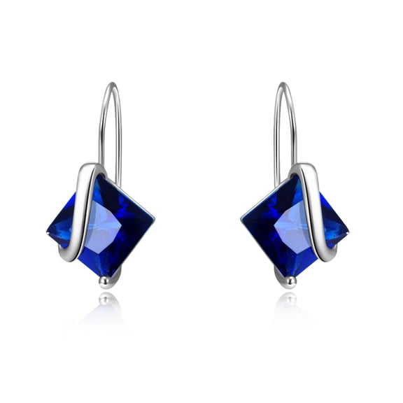Amy and Annette 14K White Gold Plated Sapphire Diamond Earring Sapphire Diamond Earrings