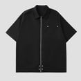 thumbnail image 2 of Gbsyewxs Mens Shirts Lapel Short Sleeve Zipper Solid Color Jacket Loose Summer Shirts For Men Black, 2 of 9
