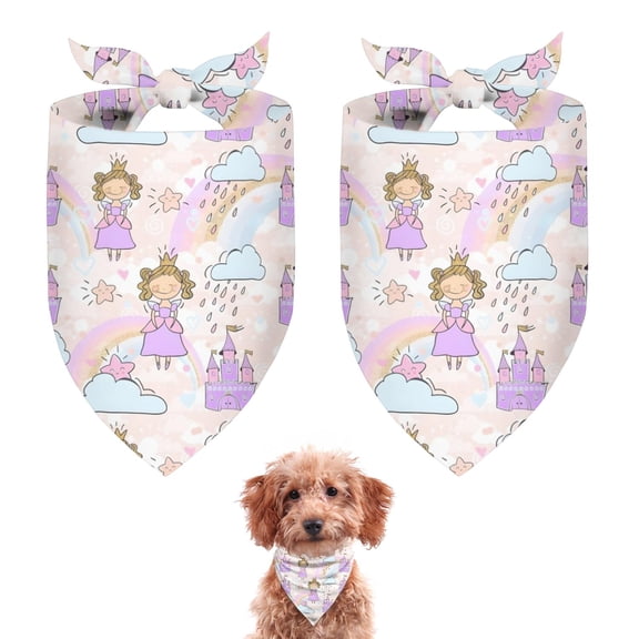 Dog Bandana 2 Pack,Princess Rainbow Castle Pattern Bandanas for Dogs,Cat Bandana,Small/ Large Dog Bandana 2 Size,Dog Bandanas
