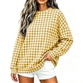 thumbnail image 7 of Women's Gingham Plaid Sweatshirt Crew Neck Long Sleeve Loose Fit Casual Pullover Top, 7 of 7