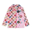 thumbnail image 3 of Barbie Girls' Christmas Holiday FALALALA Santa Snowflake Kids 2PC Button-Front Sleep Pajama Pant Set Loungewear, 3 of 7