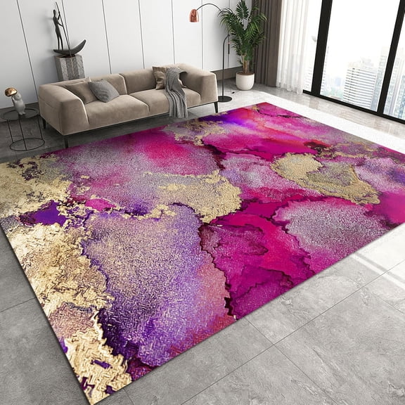 Pink Gold Gradient Marble Area Rug, Retro Abstract Luxury Washable Bedroom Rug, Comfortable Non-Shedding Durable Non-Slip Rug for Living Room Boy Girl Bedroom Decor 2x3ft