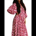 thumbnail image 1 of Vestido Midi Holgado Informal de Verano para Mujer, con Escote en V, Cordones, Media , Estampado Geométrico Bohemio Rojo XXL, 1 of 10