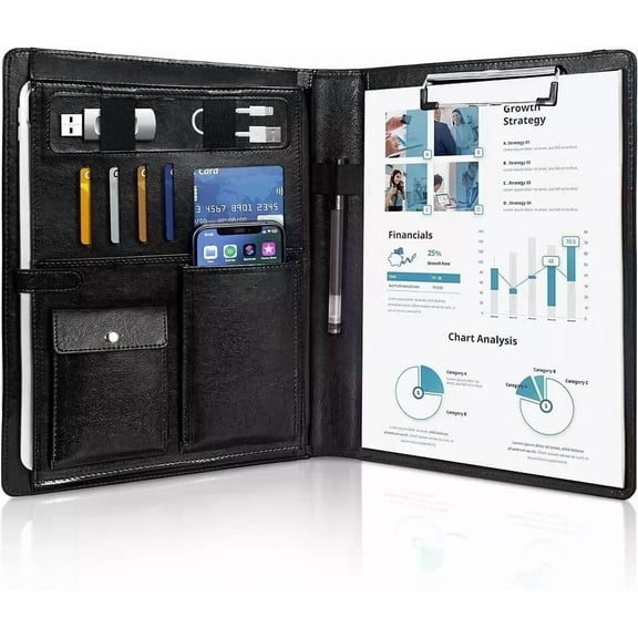 Leather Padfolio Business Portfolio Notebook Binder Office Organizer & Writing