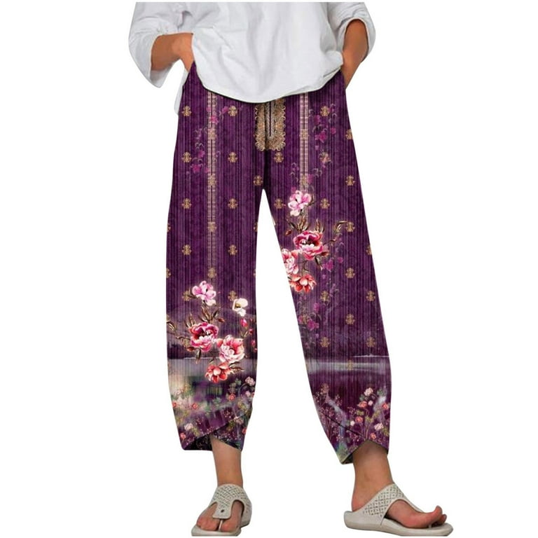 HUPOM Women'S Athletic Pants Women Capri Pants Chinos High Waist Rise Long  Cropped Flare Purple L 