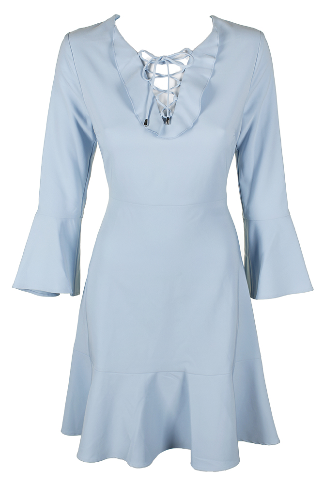 light blue bell sleeve dress