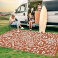 thumbnail image 6 of Memoryfield Outdoor Rug 8' x 10' Waterproof Patio Rug, Reversible Plastic Outside Carpet, Vintage Boho Camping Rugs, for RV Camping Deck Balcony Porch,Brick Red, 6 of 8