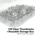 thumbnail image 2 of 150 Pack Clear Push Pins Tacks, Flat Head Thumbtacks for Bulletin Board, Cork Board, Shadow Box, Wall Hanging – Heavy Duty Plastic Head with Steel Point in Reusable Storage Box, 2 of 6