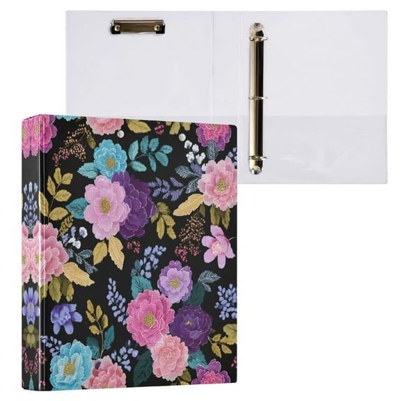 Vibrant and Colorful Floral 3 Ring Hardcover Binders 1.5in Round Rings for Letter-Size Folder Paper Organizer Pockets for Office Student Recipe