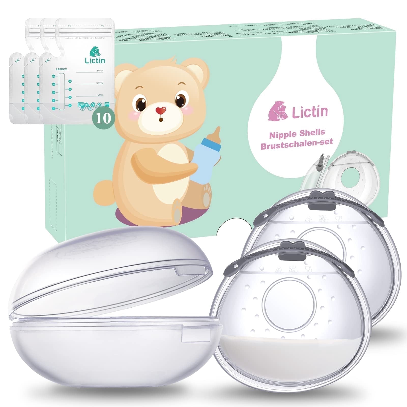 Lictin Breastmilk Collector, Breast Shell for Breastfeeding, 2 Pcs Silicone Breast Pad Nursing Cup Milk Saver for Nursing Moms, Protect Sore Nipples Soft and Reusable with Box