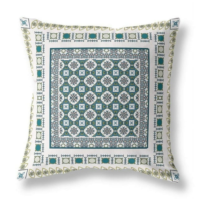 Oreiller en Tissu Intérieur/extérieur avec Zip en Blanc Vert 20x20