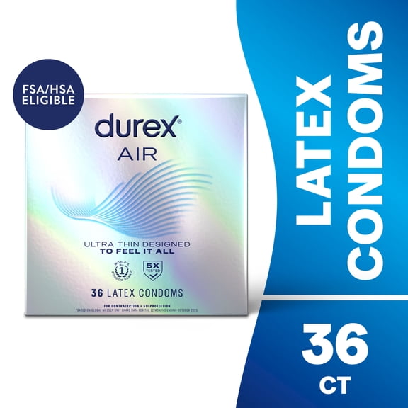Durex Air Ultra Thin Condoms For Men, Rubber Latex Condoms with Silicone Lube, FSA/HSA, 36 ct