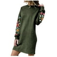 thumbnail image 2 of Utoimkio Women's Floral Print Elegant Bodycon Mini Dress Long Sleeve Crewneck Fall Dresses for Women, 2 of 6