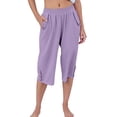 thumbnail image 1 of Pantalones capri deportivos lisos y sexys para mujer: cintura alta, pierna ancha, corte holgado y cómodo, 3 colores: blanco, negro y caqui. Tallas: S-XXL., 1 of 4