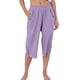 thumbnail image 1 of Pantalones capri deportivos lisos y sexys para mujer: cintura alta, pierna ancha, corte holgado y cómodo, 3 colores: blanco, negro y caqui. Tallas: S-XXL., 1 of 4