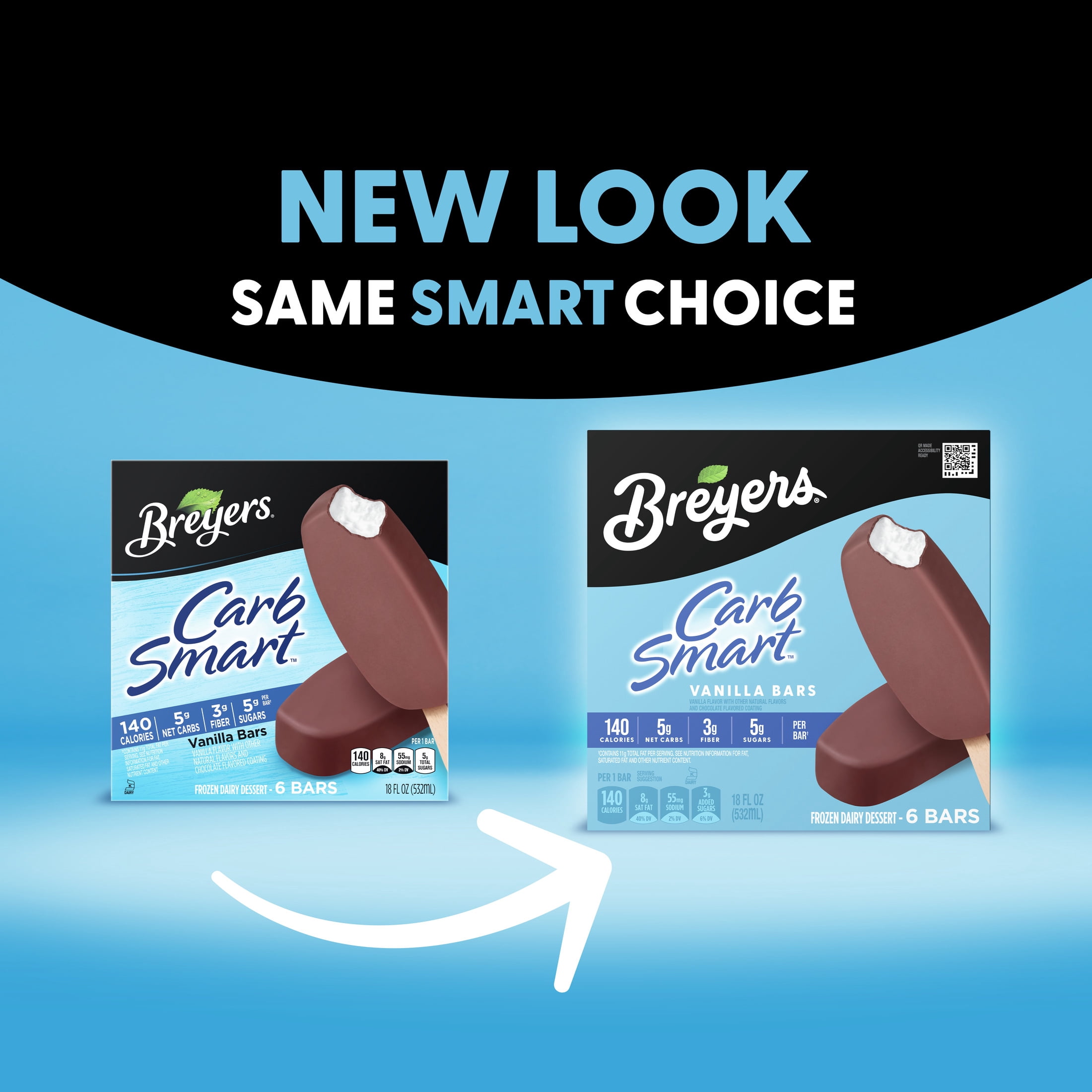 Breyers CarbSmart Creamy Vanilla Ice Cream Bars Frozen Desserts, 6 Count
