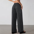 thumbnail image 6 of Miluxas Women's Striped Drawstring Wide Leg Pants Elastic High Waist Loose Casual Trousers with Pockets Soft Breathable Daily Outings Pants Dark Gray, 6 of 8