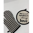 thumbnail image 2 of Drew Derose Designs black&cream stripes printed potholder/oven mitt set 12x6”/8x8”, 2 of 5