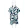 thumbnail image 2 of Hansber Toddler Baby Boy Summer Hawaiian Outfits Short Sleeve Button Down Shirt Top & Shorts Clothes Green 100/L, 2 of 5