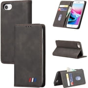 Wallet Case for iPhone SE 2020 iPhone 7 iPhone 8, Premium Vintage PU Leather Case Frosted Wallet Flip Cover Card Slots Magnetic Closure Kickstand Folio Shockproof Protective Case - Black