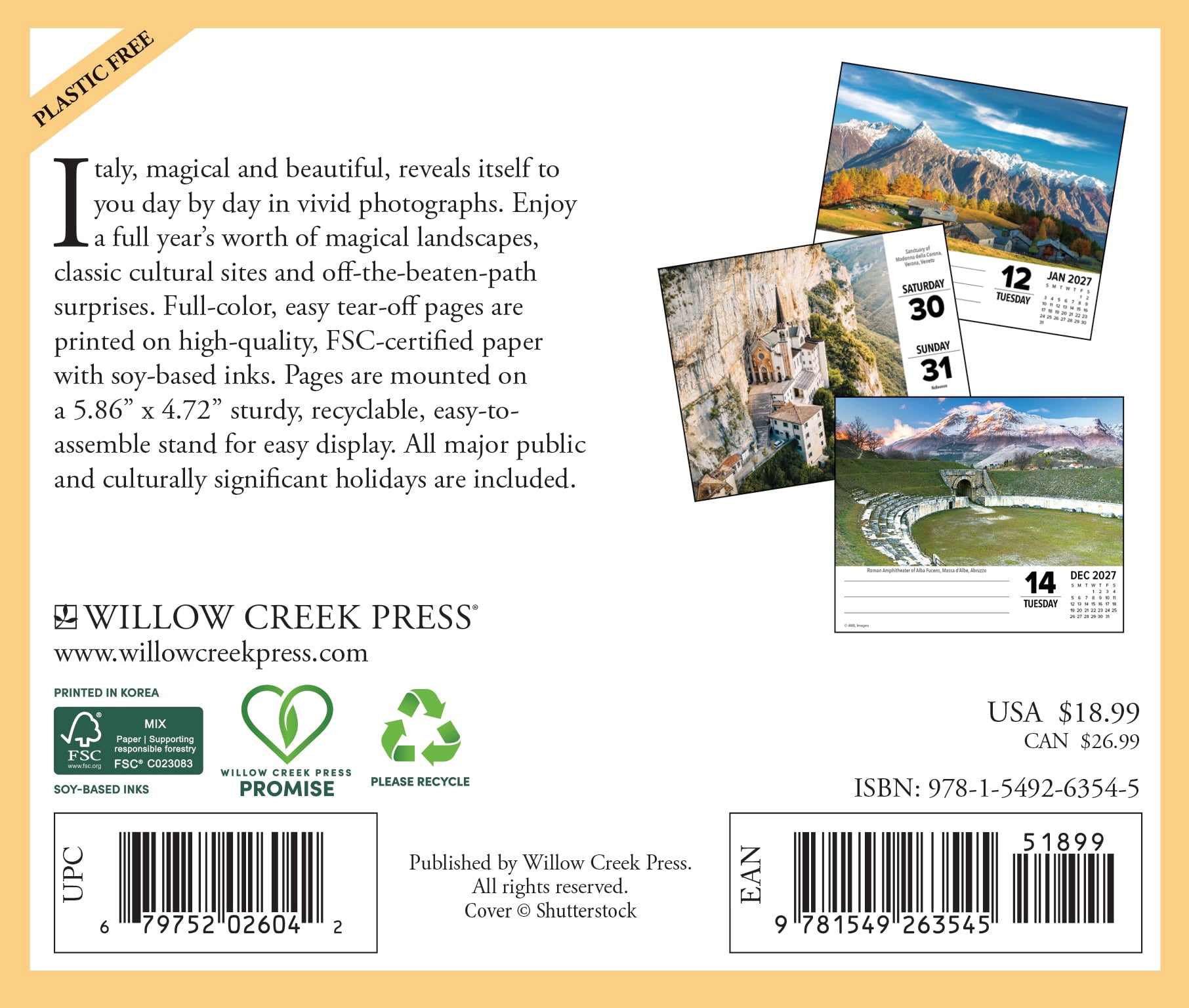 Willow Creek Press, Italy 2027 Box Calendar
