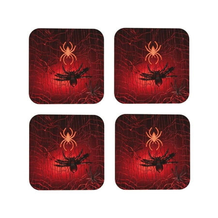 

Kdxio Black Spider Web With Spiders Funny Coasters 4 Pcs Leather Coasters Housewarming Gifts Protect Furniture from Water Marks Scratch and Damage