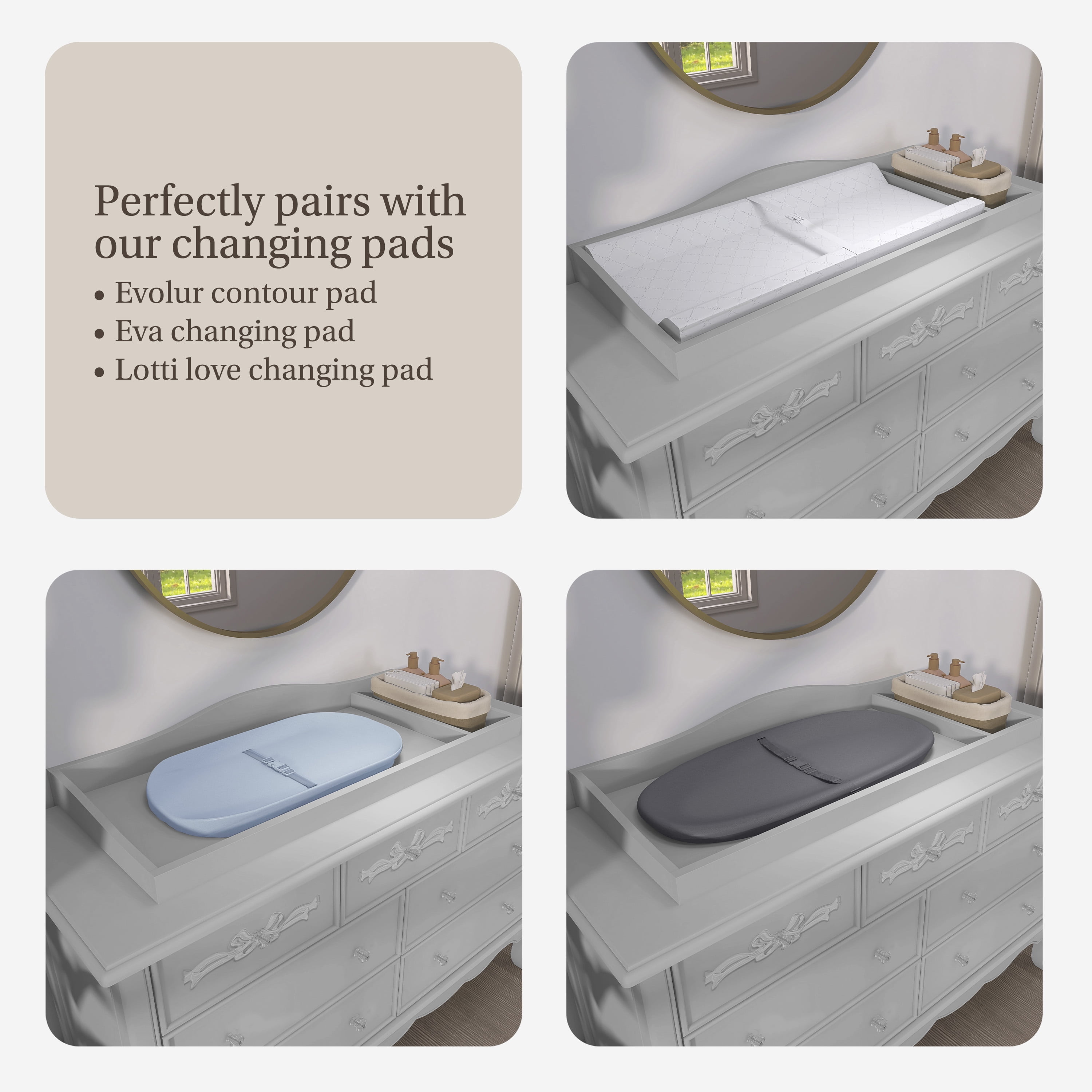 Evolur Changing Tray in Akoya Grey Pearl, Space Saver