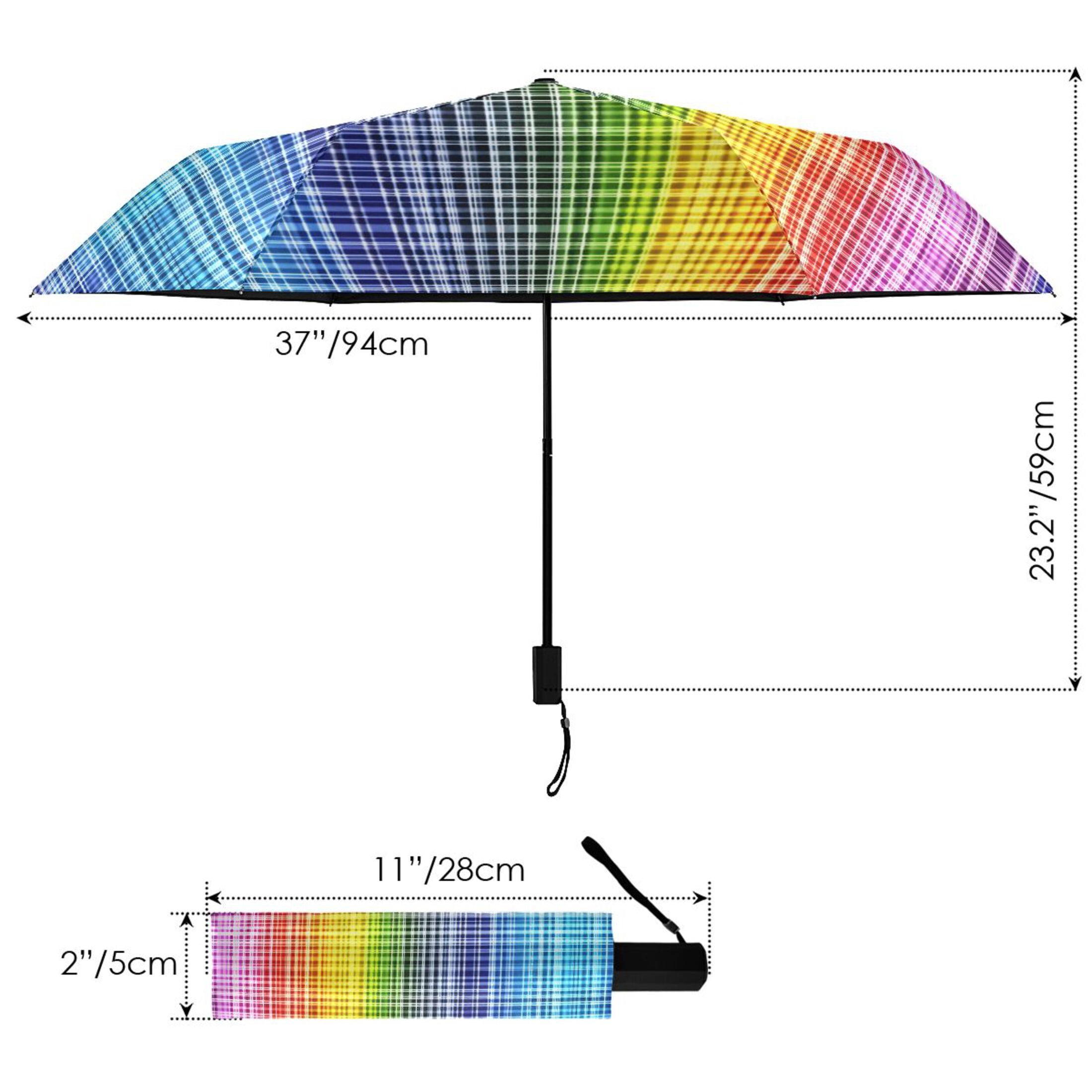 ALAZA Rainbow Checkered UPF 50+ Compact Folding Umbrella for Rain Travel Umbrella Packable