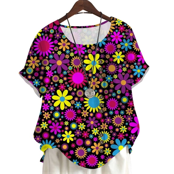CLOOCL Women Plus Size T-Shirt Floral Printed Blouse Short Sleeve Harajuku Cozy Shirts