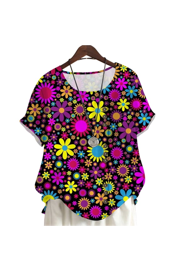 Women Plus Size T-Shirt Floral Printed Blouse Short Sleeve Harajuku Cozy Shirts